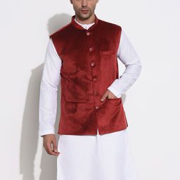 SHOWOFF Slim-Fit Velvet Nehru Jacket-image-79