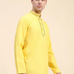 SKAVIJ Thread Work Mandarin Collar Cotton Short Straight Kurta-image-32
