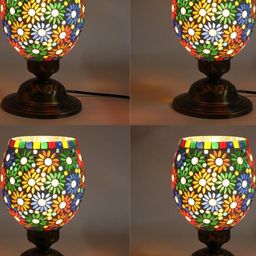 SOMIL Multicoloured 4 Piece Printed Glass Cylindrical Shaped Table Lamp-image-14