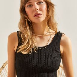 BIANCO LUCCI Women Striped Round Neck Sleeveless Crop Top-image-81