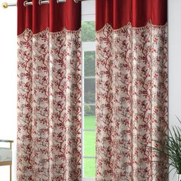 Galaxy Home Decor Maroon 2 Pieces Floral Printed Window Curtain 5 Feet-image-95