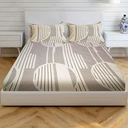 Wee Hours Grey & Cream-Coloured Geometric 350 TC Queen Bedsheet with 2 Pillow Covers-picture-15