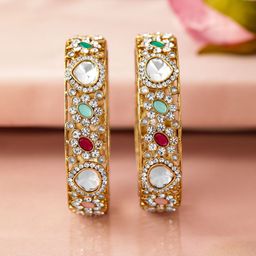 Rubans Set Of 2 Gold-Plated Kundan & Cubic Zirconia Studded Bangles-image-44