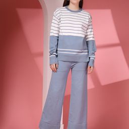 Juelle Striped Round Neck Top With Trousers Co-Ords-image-46