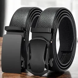 Provogue Men Pack Of 2 PU Textured Formal Belt-image-55