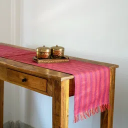 Ratan Cart Pink & Purple Striped Cotton Rectangular Table Runner-10