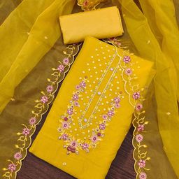 HERE&NOW Floral Embroidered Silk Georgette Sequinned Unstitched Dress Material-image-8