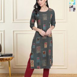 HERE&NOW Women Pack of 3 Ethnic Motifs Printed Crepe Kurta-image-55