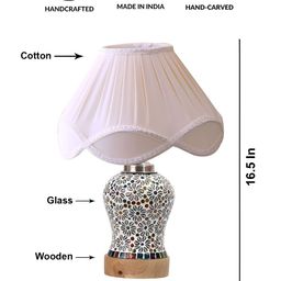 Devansh Off White Printed Wood Frusturical Shaped Table Lamp image 4