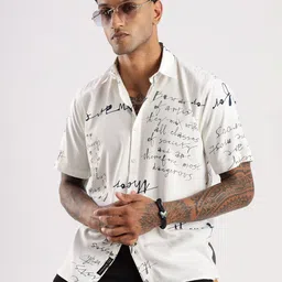 BS BLUE SQUAD Men India Slim Tailored Fit Typography Printed Spread Collar Casual Shirt-image-90