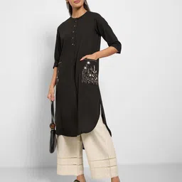 RANGMANCH BY PANTALOONS Women Embroidered Thread Work Pathani Kurta-image-96