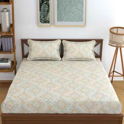 YaAkholic Cream-Coloured & Blue Geometric 210 TC King Fitted Bedsheet Set- 1.9 M x 1.8 M-picture-9