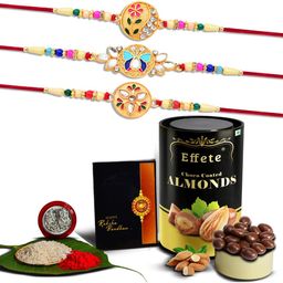 DeoDap Unisex 5 Pieces Thread Rakhi Gift Set-image-70
