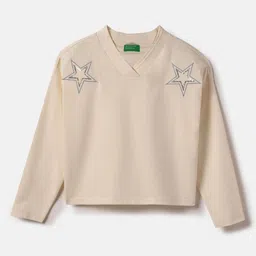 United Colors of Benetton Girls Graphic Printed V-Neck Sequince Pure Cotton T-shirt-picture-47