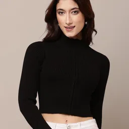 NoBarr Women Ribbed Crop Front-Open Sweaters-15