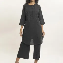 BLACK & BLAH BLAH Striped Round Neck Pure Cotton  Straight Kurta With Trousers-picture-30