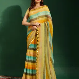 Moda Rapido Striped Mirror Work Pure Georgette Leheriya Saree-picture-56