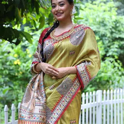 Pandadi Saree Printed Tussar Saree With Unstitched Blouse Piece image 3
