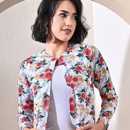 FLYING FEST Women Printed Crop Button Shrug-image-26