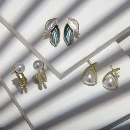 Estailo fashion Set Of 3 Stainless Steel Gold-Plated Leaf Shaped Studs-image-30