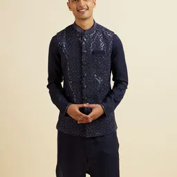 Manyavar Men Ethnic Motifs Embroidered Regular Thread Work Kurta and Pyjamas With Jacket-image-19
