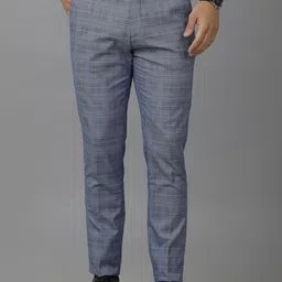 Double Two Men Checked Slim Fit Trousers-image-47