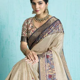 PBS PRINTS Floral Printed Zari Tussar Silk Saree With Blouse Piece-picture-10