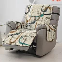 HOKIPO Beige & Green Printed Polyester 1 Piece Sofa Cover With Arms-image-74