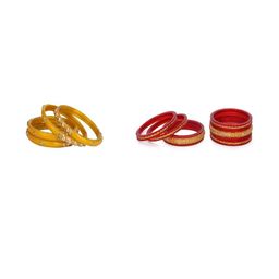 SOMIL Set of 10 Yellow Alloy Artificial Stones & Beads Bangles-image-91
