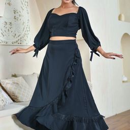 STYLESHIFT Sweetheart Neck Puffed Sleeves Princess Crop Top With Drape Skirt-picture-10