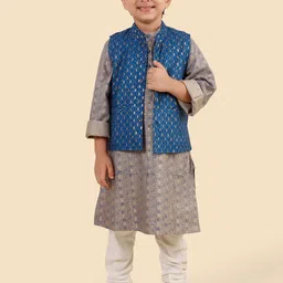 Fabindia Boys Ethnic Motifs Printed Regular Kurta With Pyjamas With Jacket-picture-36