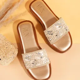 RUXBYPAYAL Women Embellished Open Toe Flats with Embroidered-58