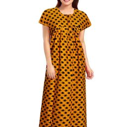 Pure Cotton Printed Nighty Nightrdess Maxi Gown For Women-image-74