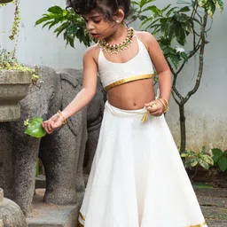MIRALI Girls Kasavu Cotton Skirt & Crop Top Lehenga Choli-picture-47