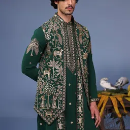 KALPRAAG Men Floral Embroidered Regular Sequinned Kurta with Trousers & With Dupatta image 4