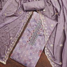 Blissta Geometric Printed Stones And Beads Work Unstitched Dress Material-image-10