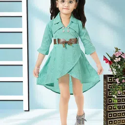 KAARIGARI Girls Alphanumeric Print Belted Fit & Flare Dress-image-96