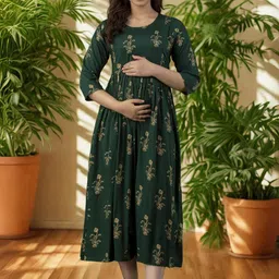 Vaidiki Plus Size Floral Printed Maternity Dress-image-58