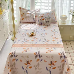 JC HOME Beige & Blue Floral Cotton 230 TC Double King Bedsheet Set-2 m x 2.3 m-picture-50