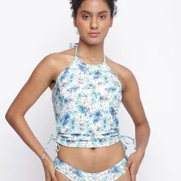 La Intimo Floral Printed Halter Neck Top & Bikini Brief With Sarong-image-47