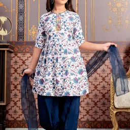 Aarika Girls Floral Printed Regular Thread Work Kurta with Patiala & With Dupatta-picture-26