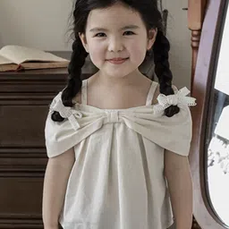 LULU & SKY Girls Cold-Shoulder Pleated Detail Cotton Top-image-75