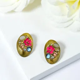 AVANT-GARDE PARIS Gold-Plated Crystals Studded Oval Shaped Studs-picture-36