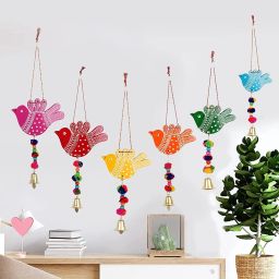 Multicolored Birds Hanging Handmade Hand painted wall hanging Decorative Items Pack of 6-image-98