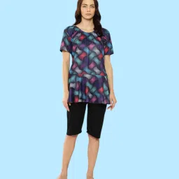 Aarika Womens Black Colour Abstract Print Nylon Plus Size Swim Suit With Cap Self Design Women Black Swimsuit-image-65