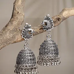 Anouk German Silver Plated Oxidised Dome Shaped Jhumkas-image-54
