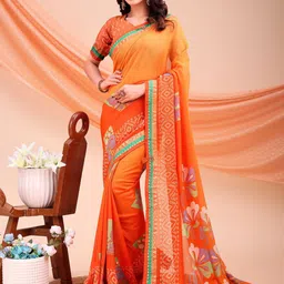 Pandadi Saree Floral Print Saree Unstitched Blouse Piece-image-88