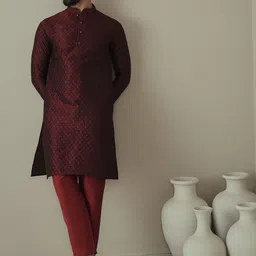 Inddus Men Ethnic Motifs Embroidered Regular Thread Work Kurta with Trousers-picture-10
