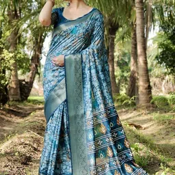 ALMAARI FASHION Geometric Printed Pure Silk Tussar Saree-picture-38