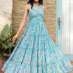 NOUN Women Floral Print Halter Neck Fit & Flare Dress-picture-27